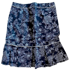 Ann Taylor Loft Skirt Linen Pleated Black White Floral‎ Pattern Side Zip…